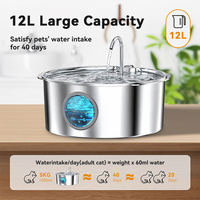 Fontaine à eau pour chat en acier inoxydable ultra silencieuse de 12 L, distributeur d'eau automatique personnalisé pour chats et chiens, vente en gros d'usine