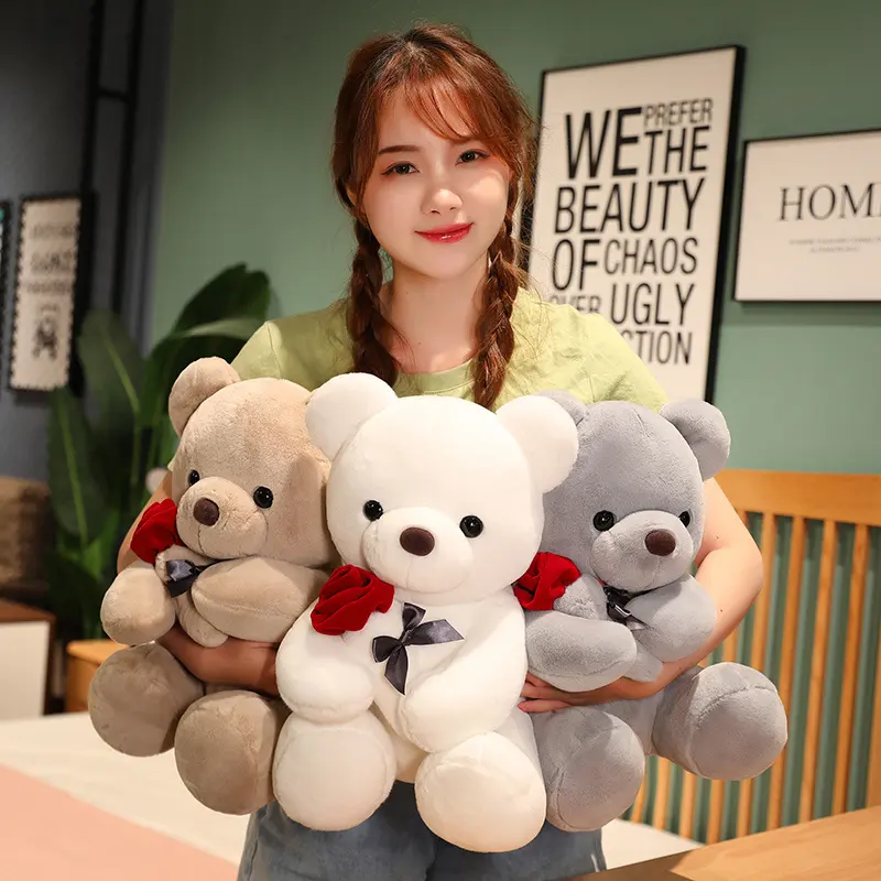 Hot Selling Cute Valentines Gift Stuffed Plush Animal Toys Rose Teddy Bear