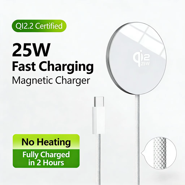 25W Magnetic Wireless Fast Charging Pad Qi2.2 Wireless Charger for Smart Watch Cell Phone Series