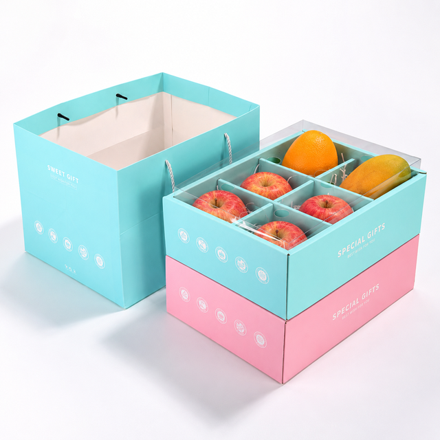 Customized Portable Fruit Packaging Box with Transparent Window, Color Printing, Apple, Kiwi, Mango, Peach Gift Box