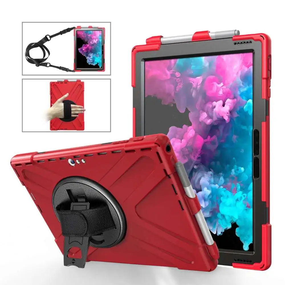 360 Rotating Stand Hand Strap Case For Surface Pro 7 Plus Shoulder Belt Pencil Holder Case For Microsoft Surface Pro 4 5 6 7