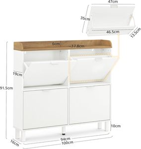 <strong>Shoe</strong> Cabinet with 4 Flip Drawers, 19cm Large <strong>Shoe</strong> Storage Unit for Entryway, Narrow Hallway <strong>Shoe</strong> Cupboard with Top Shelf - Product Image 2