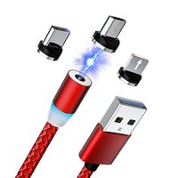 Kabel USB Pengisian Cepat Magnetik Tembaga Murni Hitam 360 dengan Ujung Magnetik 3 in 1 untuk IOS & Komputer
