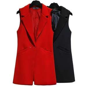 <span class=keywords><strong>Gilet</strong></span> de costume S-4XL camisole <span class=keywords><strong>mi</strong></span>-longue sans manches rouge <span class=keywords><strong>noir</strong></span> <span class=keywords><strong>gilet</strong></span> à double bouton - Product Image 1