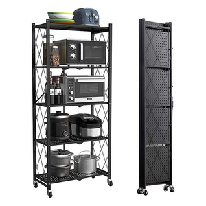 Free-Installation Large Folding Multi-Layer Stainless Steel <strong>Storage</strong> Rack Home Kitchen Floor-Standing Movable Rack Wheels <strong>Shoes</strong> - Product Image 4