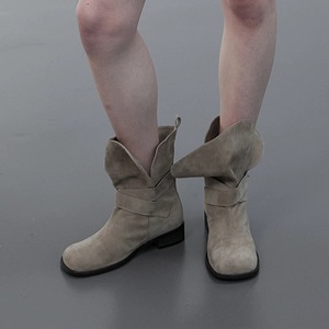 Bottes de cowboy occidentales pliables 2-en-1 pour femme, style vintage 2026, à talon épais et plateforme, mi-mollet - Product Image 2