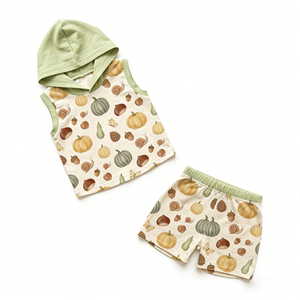 ชุดเสื้อฮู้ดดี้ผ้าฝ้ายผส<span class=keywords><strong>ม</strong></span>สแปนเด็กซ์ระบายอากาศสำหรับเด็ก พร้อ<span class=keywords><strong>ม</strong></span>กางเกงขาสั้น ชุดลำลองสำหรับฤดูร้อนสำหรับเด็กผู้ชาย - Product Image 1