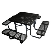 Mobilier d'extérieur commercial table de pique-nique carrée en acier avec banc extérieur restaurant aire de jeux patio table à manger en métal chaise