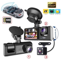 Cámara para Coche Full HD 1080P con Pantalla IPS, 3 Lentes, Grabación Delantera y Trasera, DVR, Caja Negra