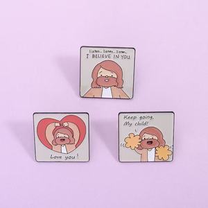 Broches en émail avec motif de Jésus en dessin animé, '<span class=keywords><strong>Je</strong></span> t'aime', 'Écoute, <span class=keywords><strong>je</strong></span> <span class=keywords><strong>crois</strong></span> en toi', 'Continue', 'Mon enfant', badges de revers, bijoux en gros - Product Image 2