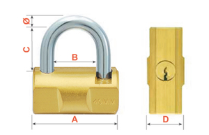 Candado de Seguridad Estilo Martillo, de Hierro y Latón, Antirrobo, Portátil, Impermeable, Personalizable, con 2 Llaves, Dorado, Doble Palanca - Product Image 2