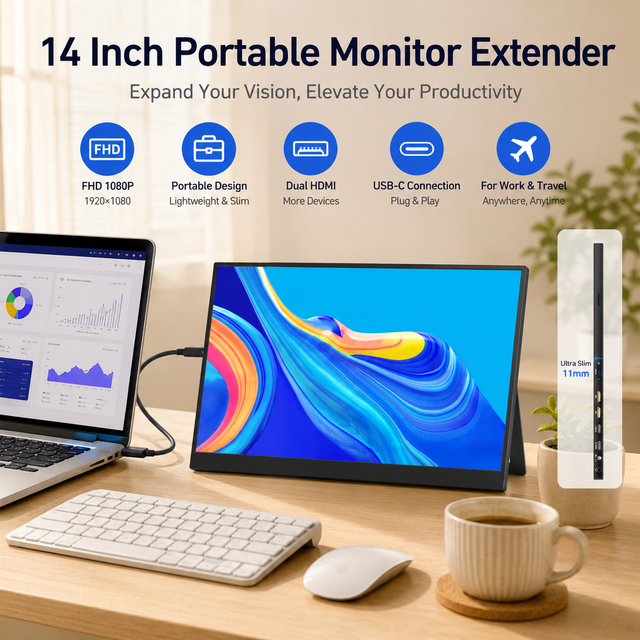 15.6 Inch FHD Portable Monitor Extender Dual HDMI Type-C 75x75mm VESA External Screen for Laptop Gaming