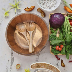 Luxo Grande <span class=keywords><strong>Bamboo</strong></span> Acacia Wood Salad <span class=keywords><strong>Bowl</strong></span> Set Eco-Friendly Cozinha Servindo Mixing <span class=keywords><strong>Bowl</strong></span> com Servidores para Food Service - Product Image 5