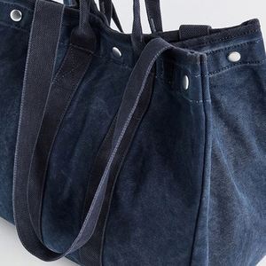 Women's DIY Large Navy Cotton <b>Canvas</b> Waterproof Tote Bag Snap Closure Custom Logo Summer Autumn Winter Fashion Shoulder Shopping - Product Image 2
