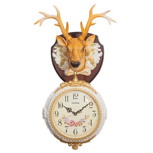 Deer Head Double-sided Wall Clock Round Battery Powered Living Room Western European Style Creative Home Decor - Product Image 3