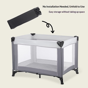 Lit de jeu pliable en métal pour bébé, sans installation, modulable, portable et mobile, avec barrière de sécurité – Vente en gros - Product Image 5