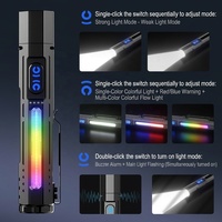 Lampe torche LED portable en alliage d'aluminium avec lumière latérale RVB multicolore, aimant arrière et zoom télescopique