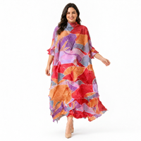 Robe longue plissée color block pour femme, col montant, manches trois quarts, coupe ample, grande taille, style Miyake, vente en gros