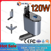 Cargador Rápido de 120w 4 en 1, Cargador de Coche Retráctil con Pantalla Digital, Cargador de Teléfono Móvil para Vehículo