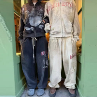 Logo personnalisé d'usine Nouvelle mode Ensembles de survêtements 2 pièces vintage délavés Ensemble de sweat à capuche et pantalon de survêtement graphique pour hommes imprimés