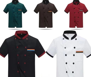 Uniforme de chef classique unisexe noir rouge patchwork manches courtes vestes de serveur de chef manteau pour <span class=keywords><strong>restaurant</strong></span> - Product Image 4