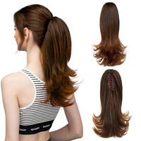 Vente en gros de postiches synthétiques pour femmes, queue de cheval pré-bouclée, ondulation profonde, épaisse, courte, 12 pouces, fibre haute température, extensions de cheveux