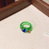 Cincin Jari Bulat Geometris Resin Zirkon Fashion untuk Perhiasan Wanita dan Remaja Putri