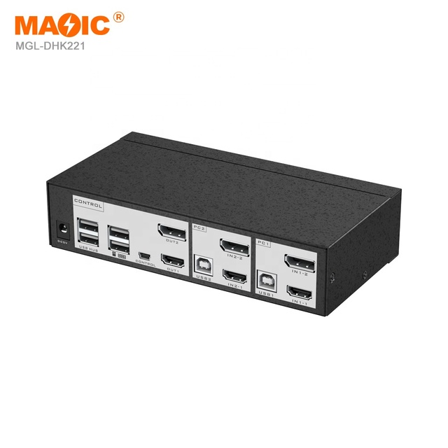 4K 60Hz DP HDMI KVM Switch 2 in 2 Out Dual-screen Mix Multiport Display Audio Video Switch with Desktop Controller