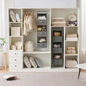 Organisateur de placard suspendu à 6 niveaux, 33x15x85cm, étagère de rangement pliable pour chambre à coucher avec crochets, gris - Product Image 4