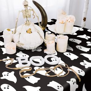 Halloween Ghost <b>Tablecloth</b> 137x274 <b>Rectangle</b> Black White Cartoon Reusable Indoor Decoration - Product Image 2