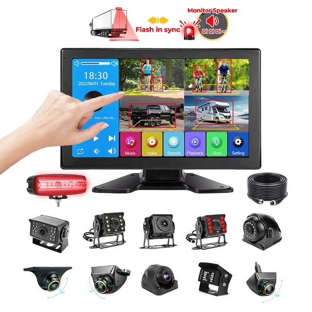 10.36" 4CH AHD 1080P DVR Monitor with Blind Spot Alarm Safety & Boundary Lights Onboard Recorder Optional 10 Truck Camera Models