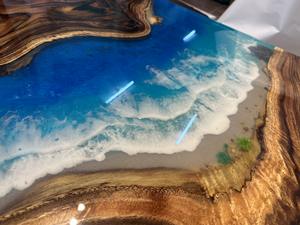 ฐานไม้ขอบธรรมชาติแบบไม่ผ่านการตกแต่ง พร้อมดีไซน์น้ำและชายฝั่งที่สมจริง โต๊ะเรซิ่นอีพ็อกซี่ไม้รูปทรงสี่เหลี่ยมผืนผ้า - Product Image 6