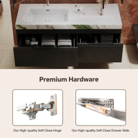 Mueble de Baño Flotante Minimalista de Madera Maciza Natural con Lavabo de Cerámica Integrado y Espejo LED Inteligente