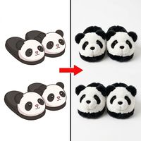 Chaussons d'intérieur doux en peluche à tête d'ours, avec visage de panda rond et oreilles en peluche, doublure moelleuse, à enfiler, personnalisables, OEM, Chaussures d'inspiration animale