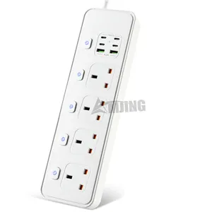 power socket with independent switch 13A 250V 3250W 2M wire 4 plug surge protector extension power strip uk