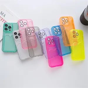 Funda de teléfono parachoques de TPU de neón fluorescente de color brillante para iPhone 13 14 15 pro Max, funda para iPhone 15 pro Max con tarjetero