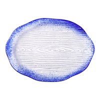 Ensemble d'assiettes en verre bleu cobalt de luxe nordique, plateau de service texturé à grain de bois irrégulier pour la vaisselle de banquet de mariage