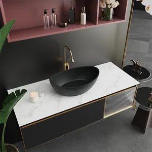 OEM & ODM Hotel kamar mandi bak cuci meja pemasangan semen baskom abu-abu wastafel tunggal mangkuk Oval beton wastafel