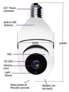 สมาร์ทหลอดไฟบ้านโคมไฟ Wifi 2MP กล้อง360องศา Pnaoramic ไร้สาย IR การรักษาความปลอดภัย VR กล้องวงจรปิด