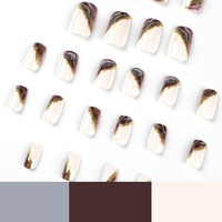 Uñas Postizas al por Mayor, Diseño de Halo Blanco y Morado, con Lámina Dorada, Estilo Francés, Largas y Cuadradas, Uñas de Ataúd