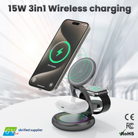 Support de chargeur sans fil magnétique 3-en-1 pliable et flexible, 15W, charge rapide, station de charge sans fil de bureau en ABS, vente chaude