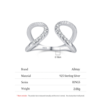 Ailmay Bague en argent sterling 925 à double couche de zircon brillant géométrique ouverte et ajustable pour les femmes, les fêtes et les mariages.