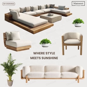 Meubles d'extérieur modernes en bois avec structure en aluminium et coussins résistants aux intempéries pour patio, <span class=keywords><strong>jardin</strong></span>, <span class=keywords><strong>salon</strong></span>, terrasse, resort, bord <span class=keywords><strong>de</strong></span> piscine - Product Image 6