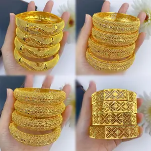 Hot Sale Dubai Arabic 18K/24K Filled Gold Plated Bracelets Copper Bangles Fashion Jewelry Gold Plated Bangles For Women