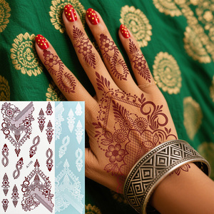 Adesivi per Tatuaggi Temporanei all'Henné per Donne e Ragazze, Motivi Floreali <span class=keywords><strong>Vintage</strong></span> in Pizzo Rosso e Bianco, Adesivi per Body Art Impermeabili, Finti Tatuaggi Mehndi - Product Image 1