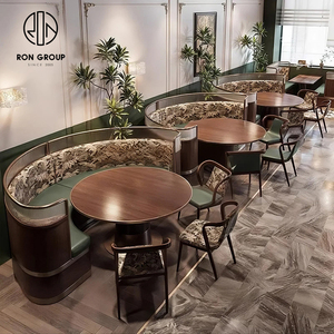 Cabina de sofá de cuero Vintage chino Seting Mesa y silla de restaurante de madera maciza Café Tienda de té Juegos de muebles comerciales - Product Image 3