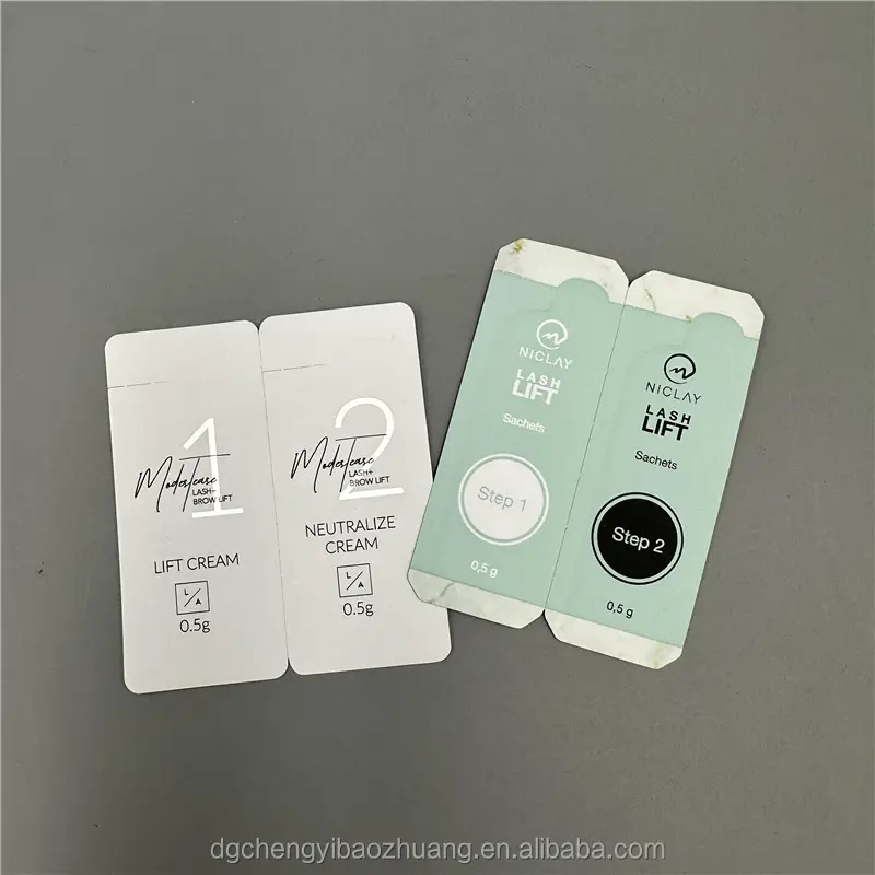 Custom Printed 0.5g 1g 1.5g 2g Trial Sample Skincare Sachet Shaped Aluminum Foil Heat Cosmetics Mini Sachet For Sun Cream