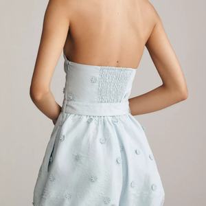 Mono de mujer con cuello halter, cintura cruzada, escote en V, sin espalda, mezcla de lino, con adornos florales 3D y cinturón, estilo burbuja, gran oferta 2025 - Product Image 4