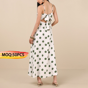 Fabricante de Ropa Personalizada OEM, Vestido Largo Maxi con Tirantes Finos y Estampado de Lunares de Alta Calidad para Mujer - Product Image 1