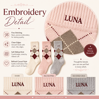 Chaussettes décontractées en coton tricoté avec logo personnalisé pour femme, motif losanges, respirantes, pour le quotidien, avec bordure brodée, haute qualité, collection printemps